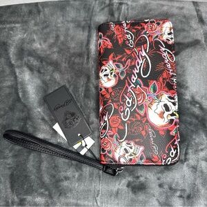 Ed Hardy Black & Red Tattoo-Inspired Zip Wristlet Wallet
